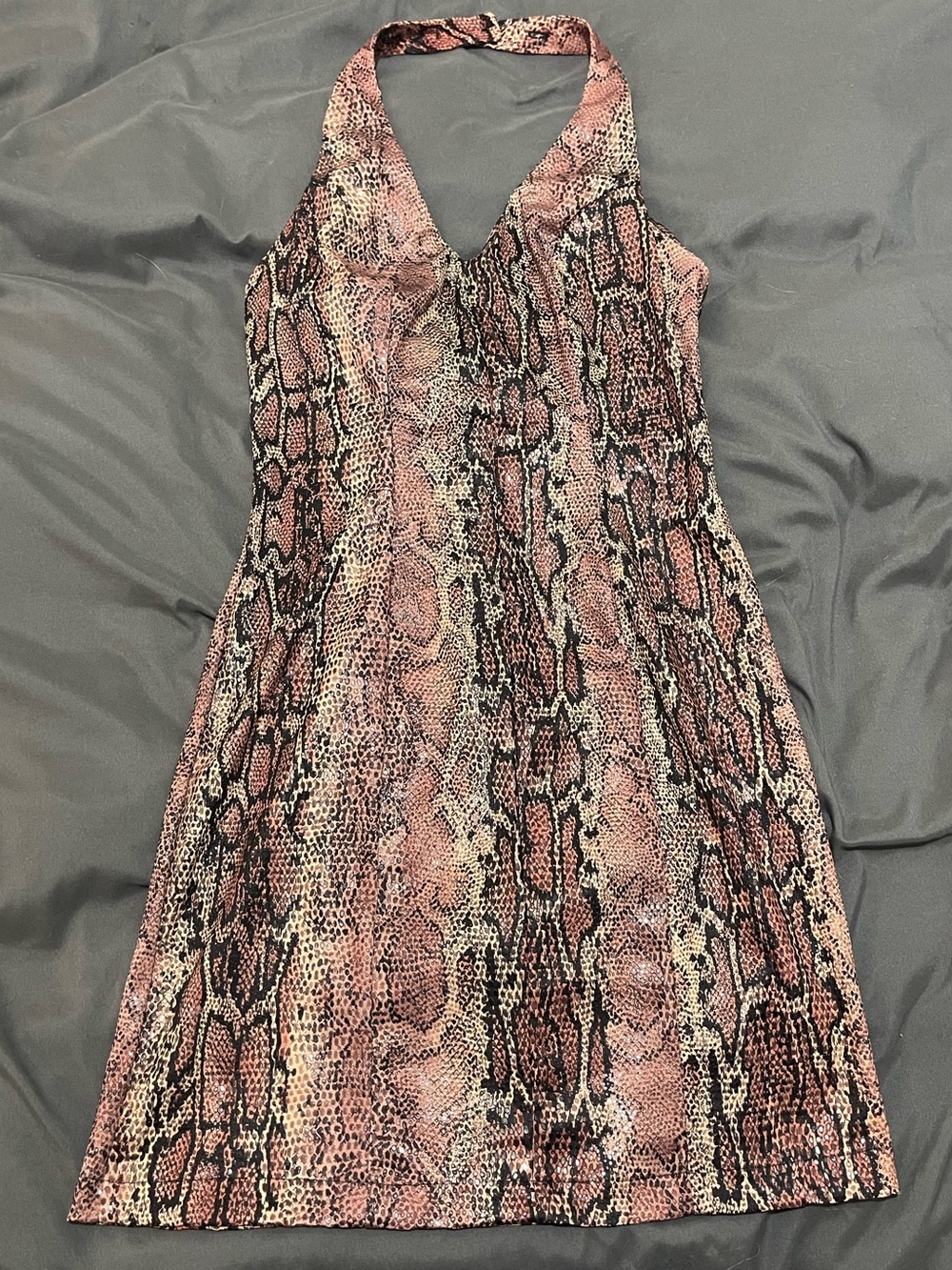 Snake Print Halter Dress Pink and Black Y2K Club Gogo Dance Pelican Cove Bodycon